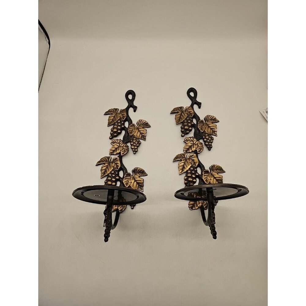 Brass Grape Vine Wall Hanging Pillar Candle Holder Made In India 15" Long Heavy‎